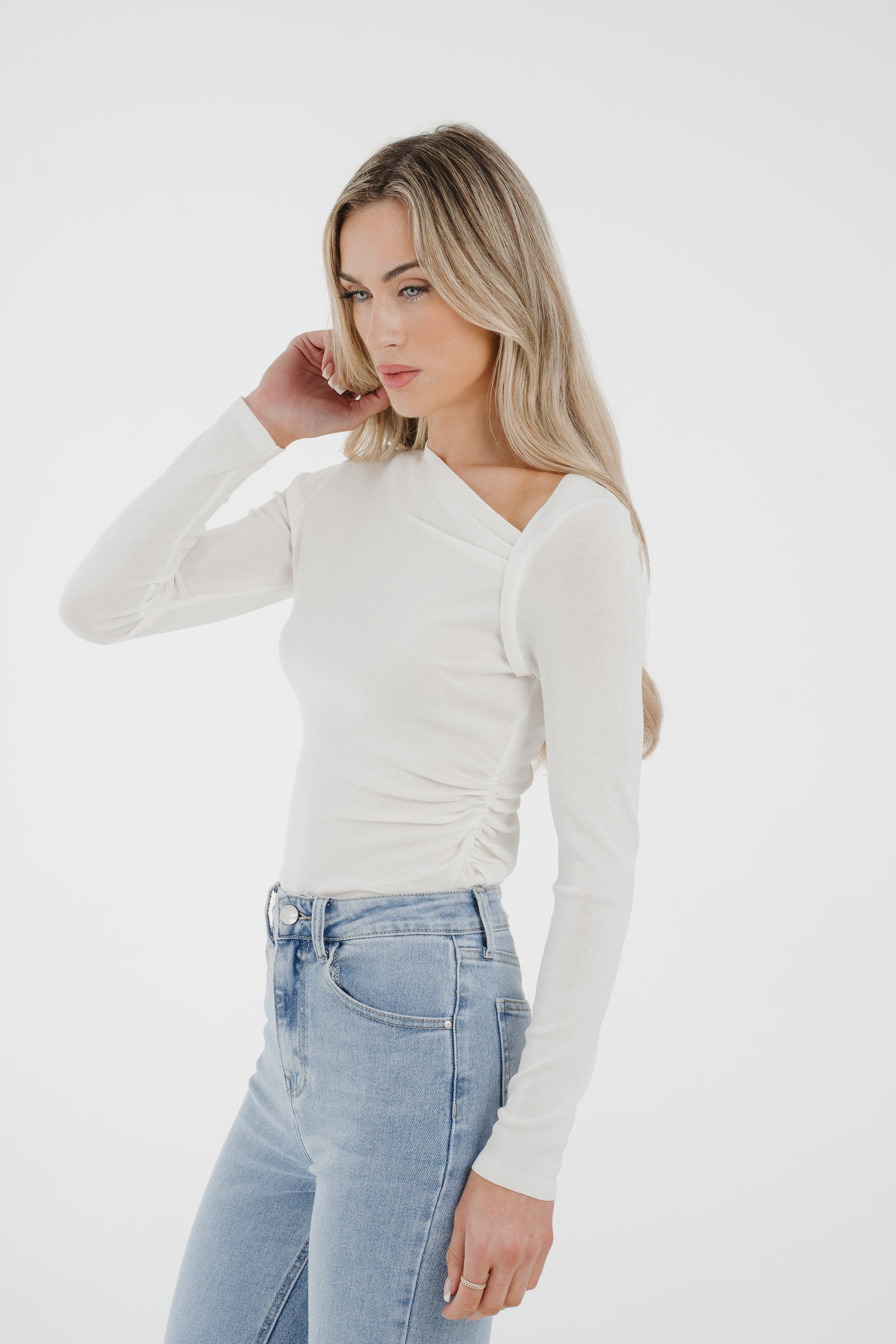 Kate Asymmetric Neck Top In White