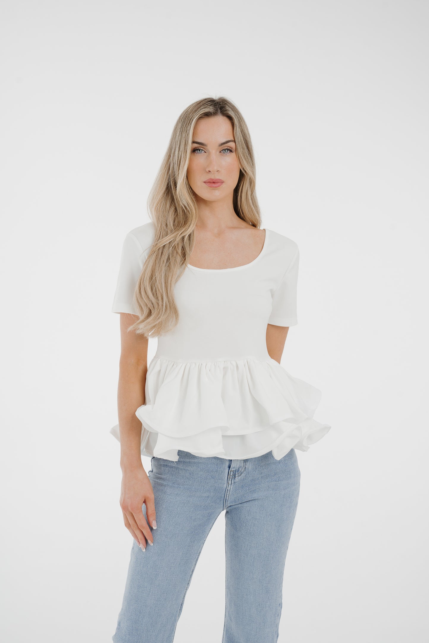Holly Peplum Frill T-Shirt In White