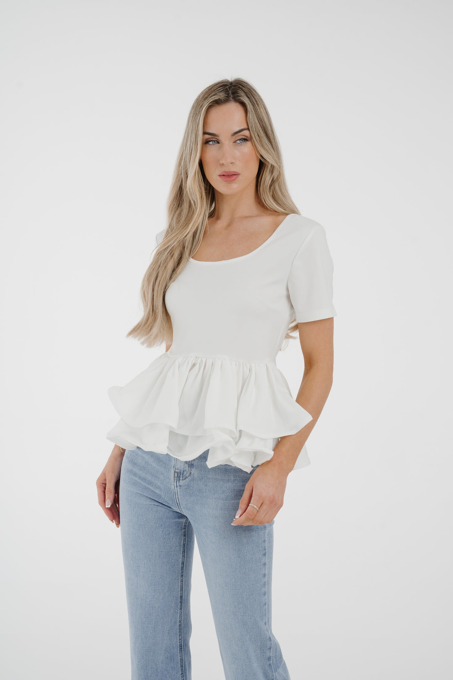 Holly Peplum Frill T-Shirt In White