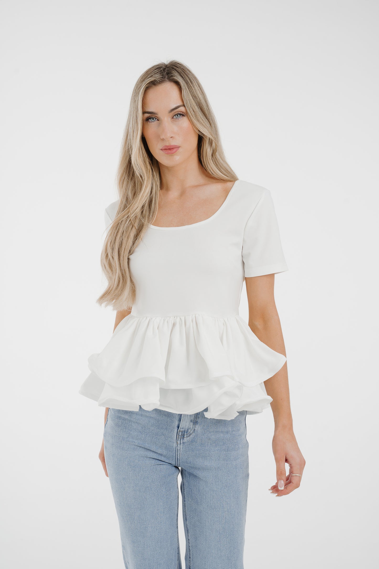 Holly Peplum Frill T-Shirt In White