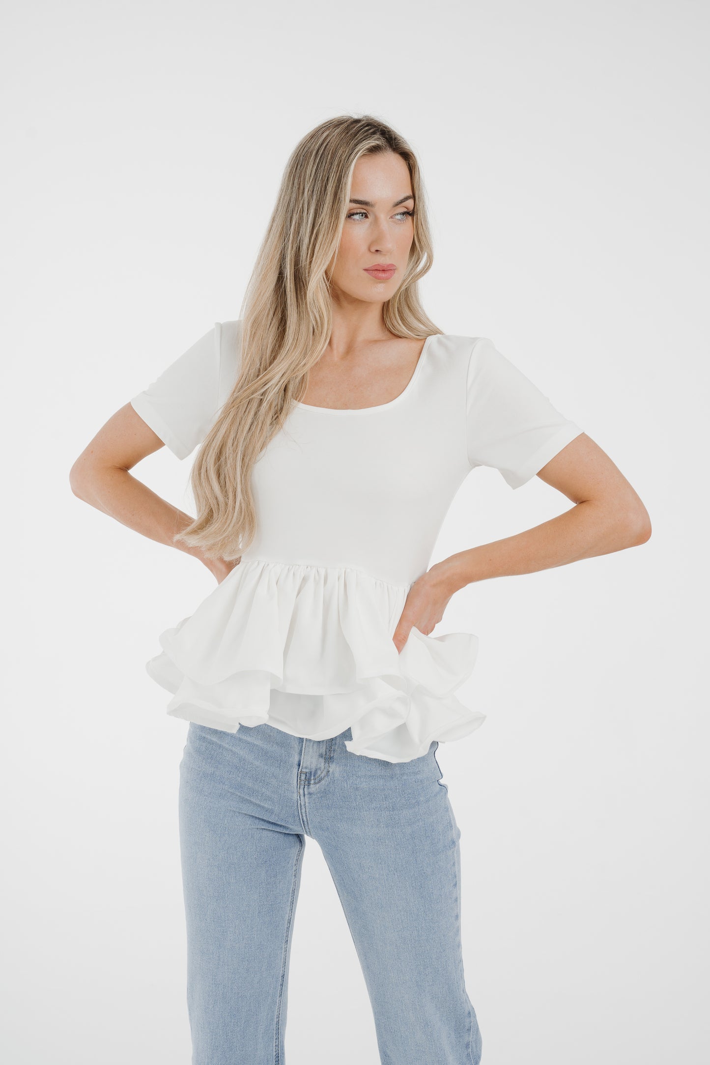 Holly Peplum Frill T-Shirt In White