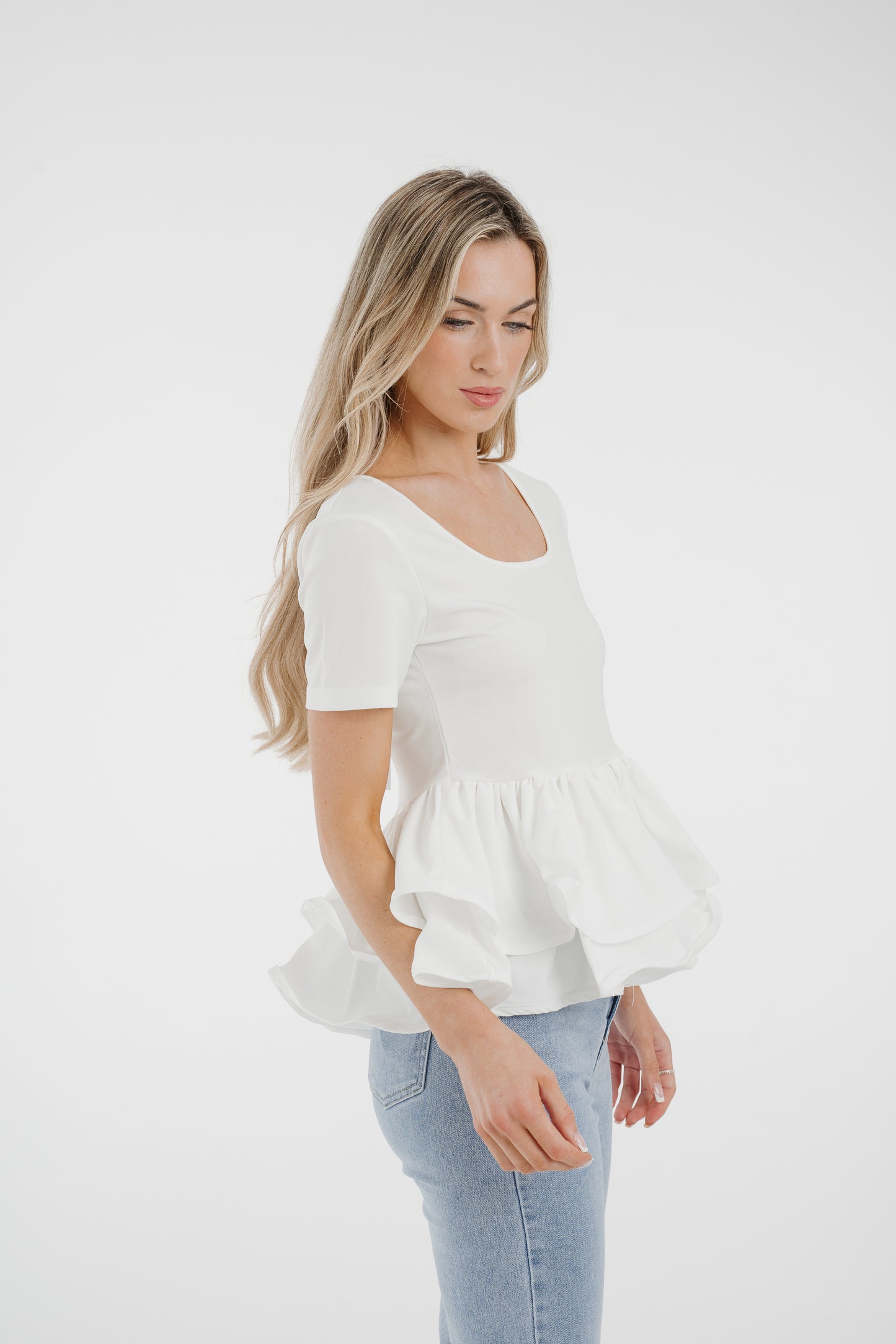 Holly Peplum Frill T-Shirt In White