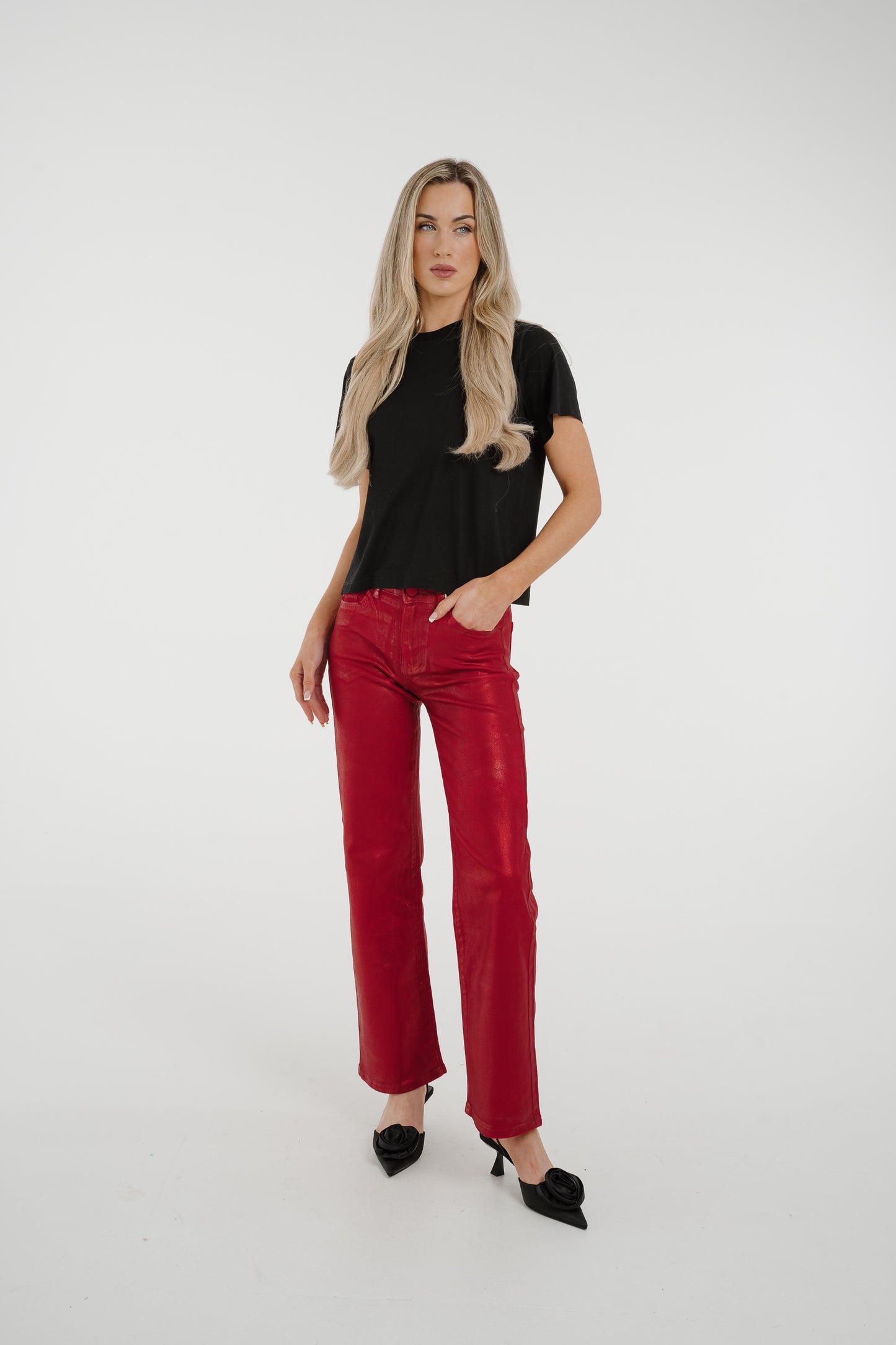 Quinn Metallic Jeans In Red