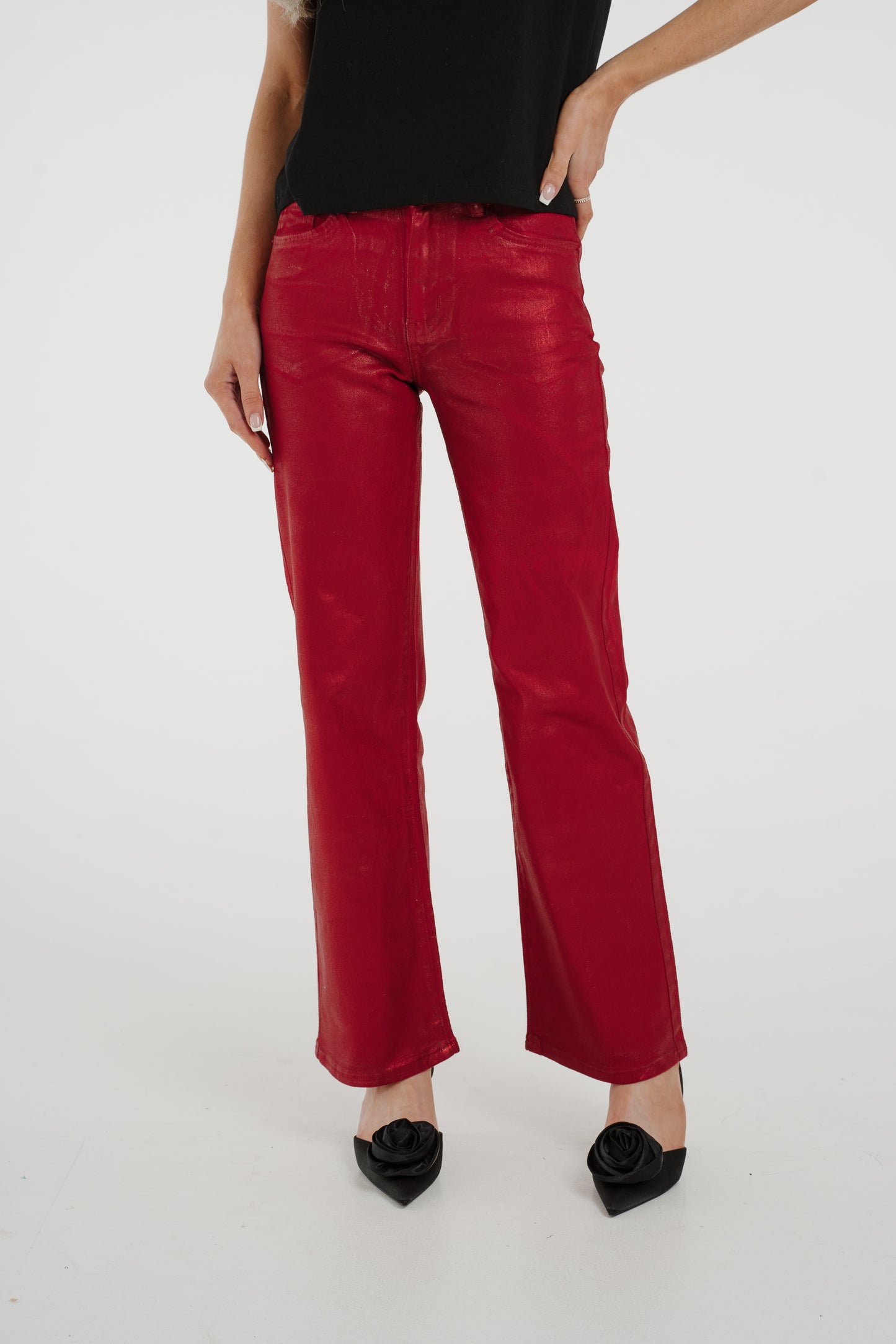 Quinn Metallic Jeans In Red