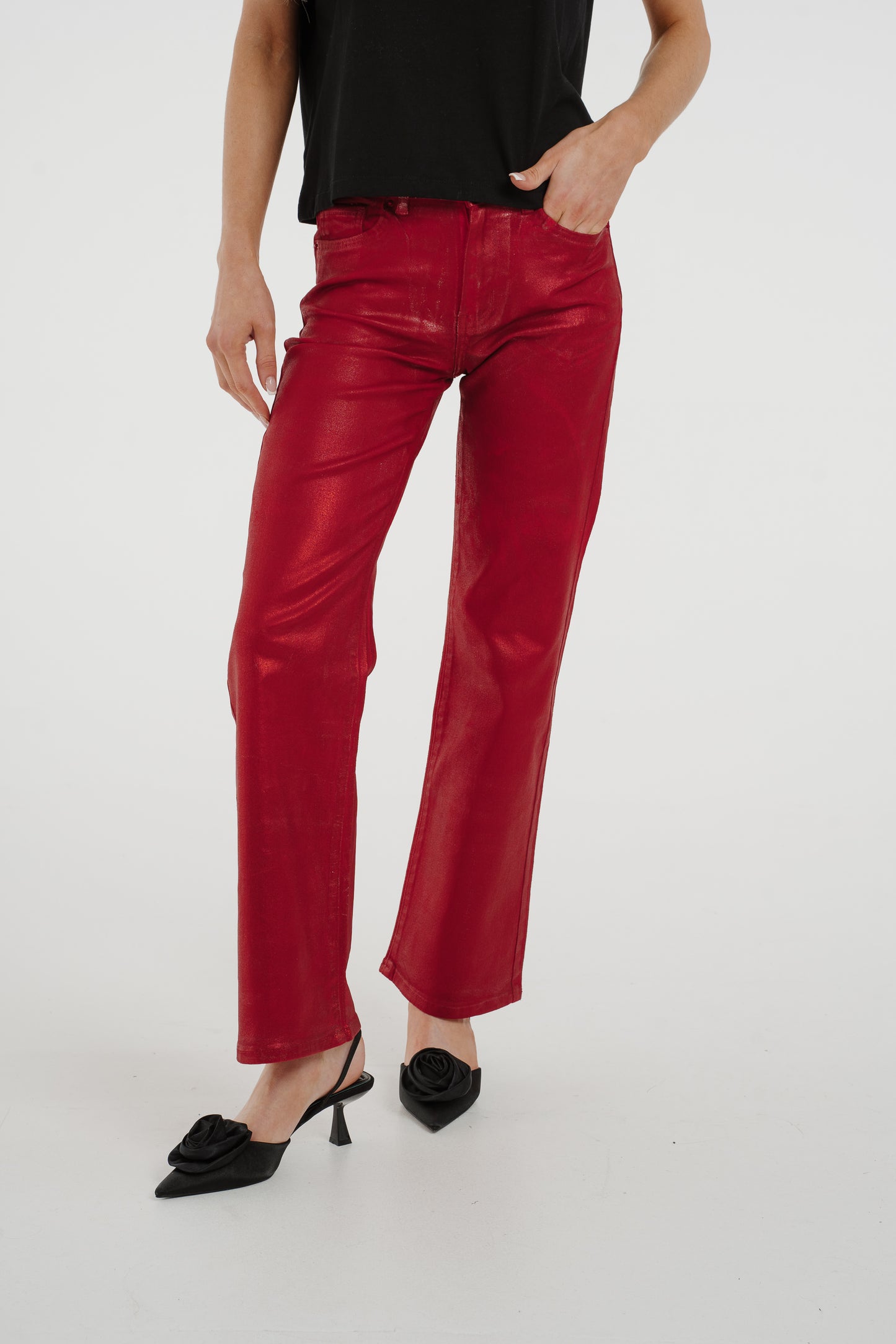 Quinn Metallic Jeans In Red