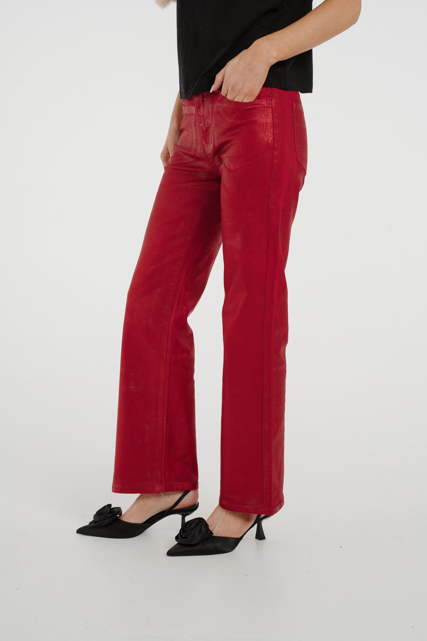 Quinn Metallic Jeans In Red
