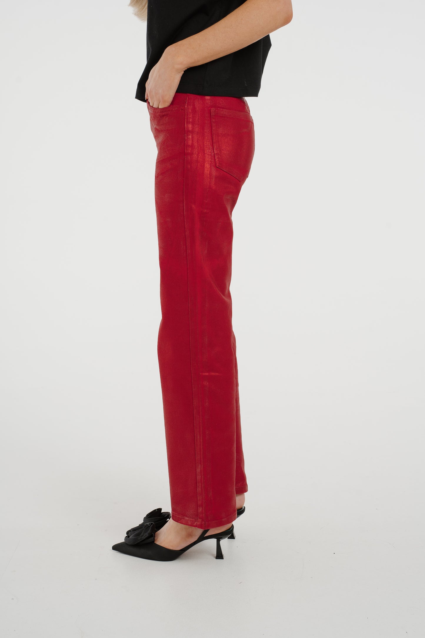 Quinn Metallic Jeans In Red