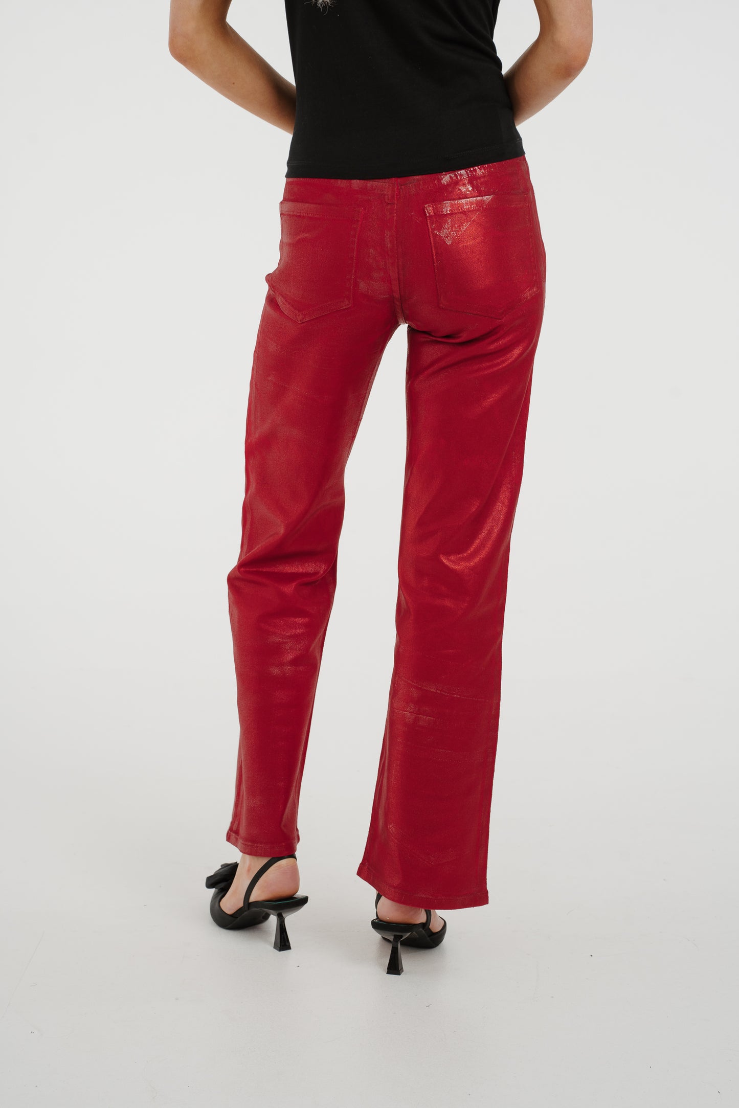 Quinn Metallic Jeans In Red