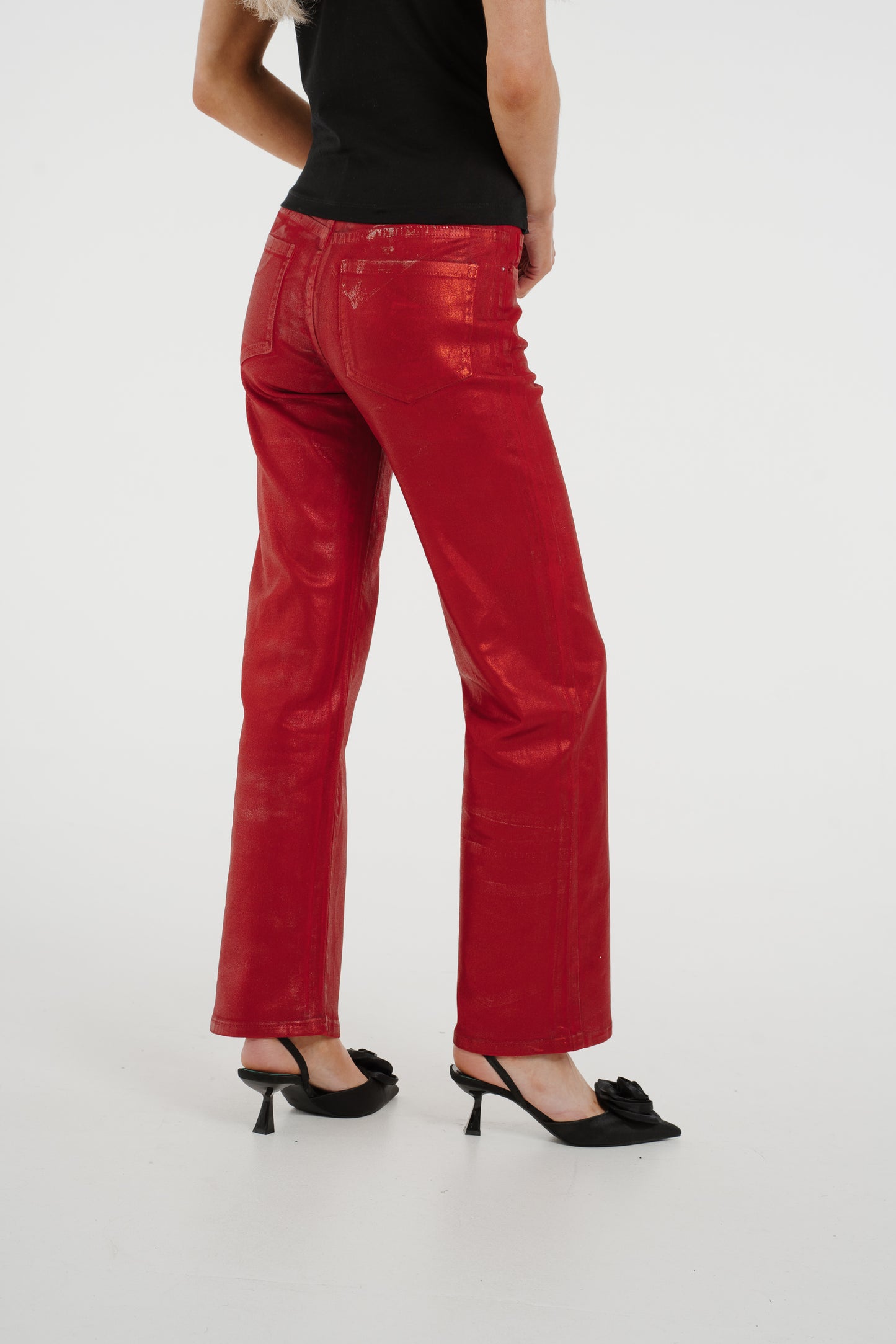 Quinn Metallic Jeans In Red