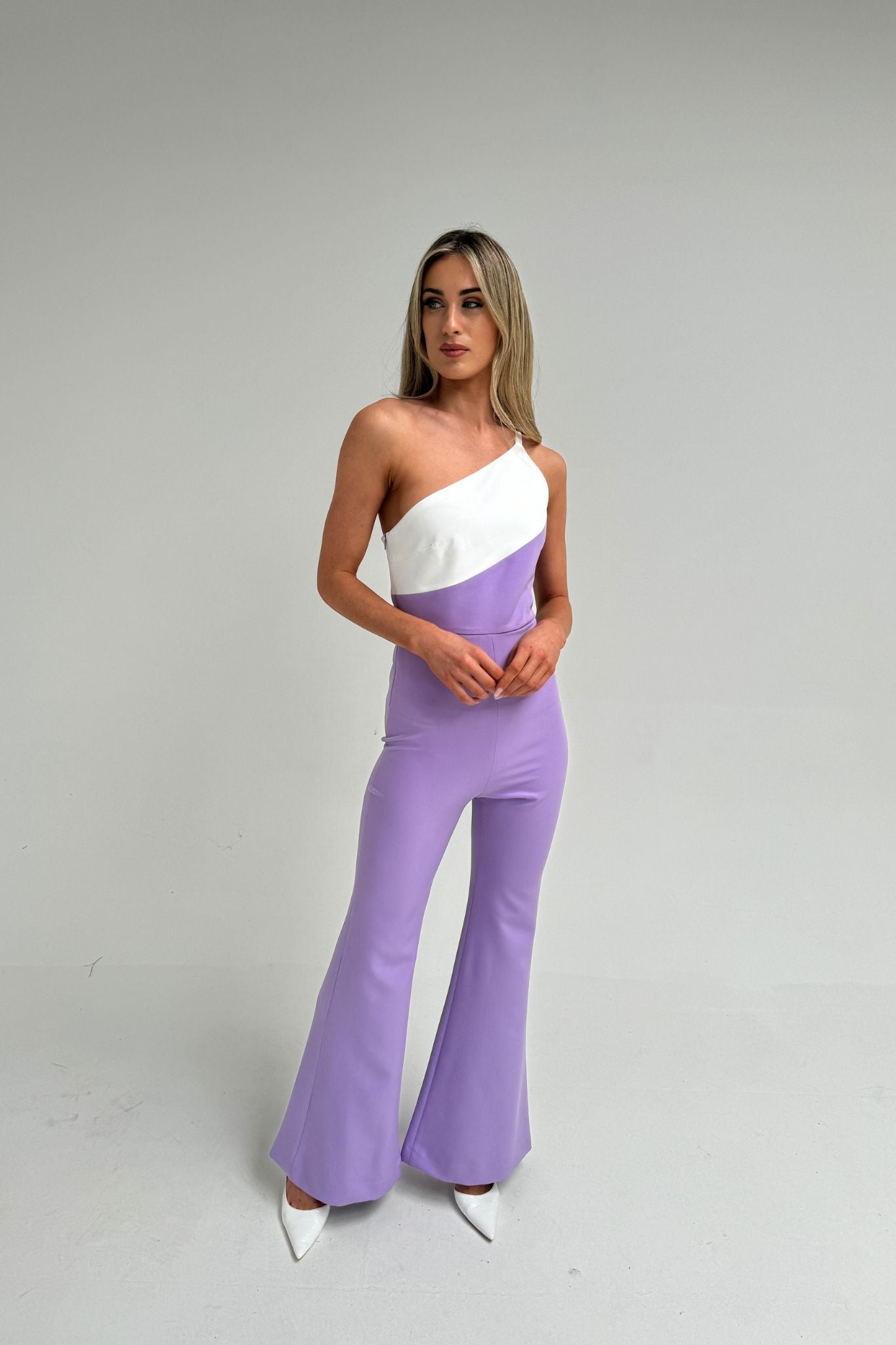 Faye One Shoulder Jumpsuit In Lilac Mix
