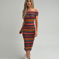 Polly Off Shoulder Stripe Dress In Red Multi