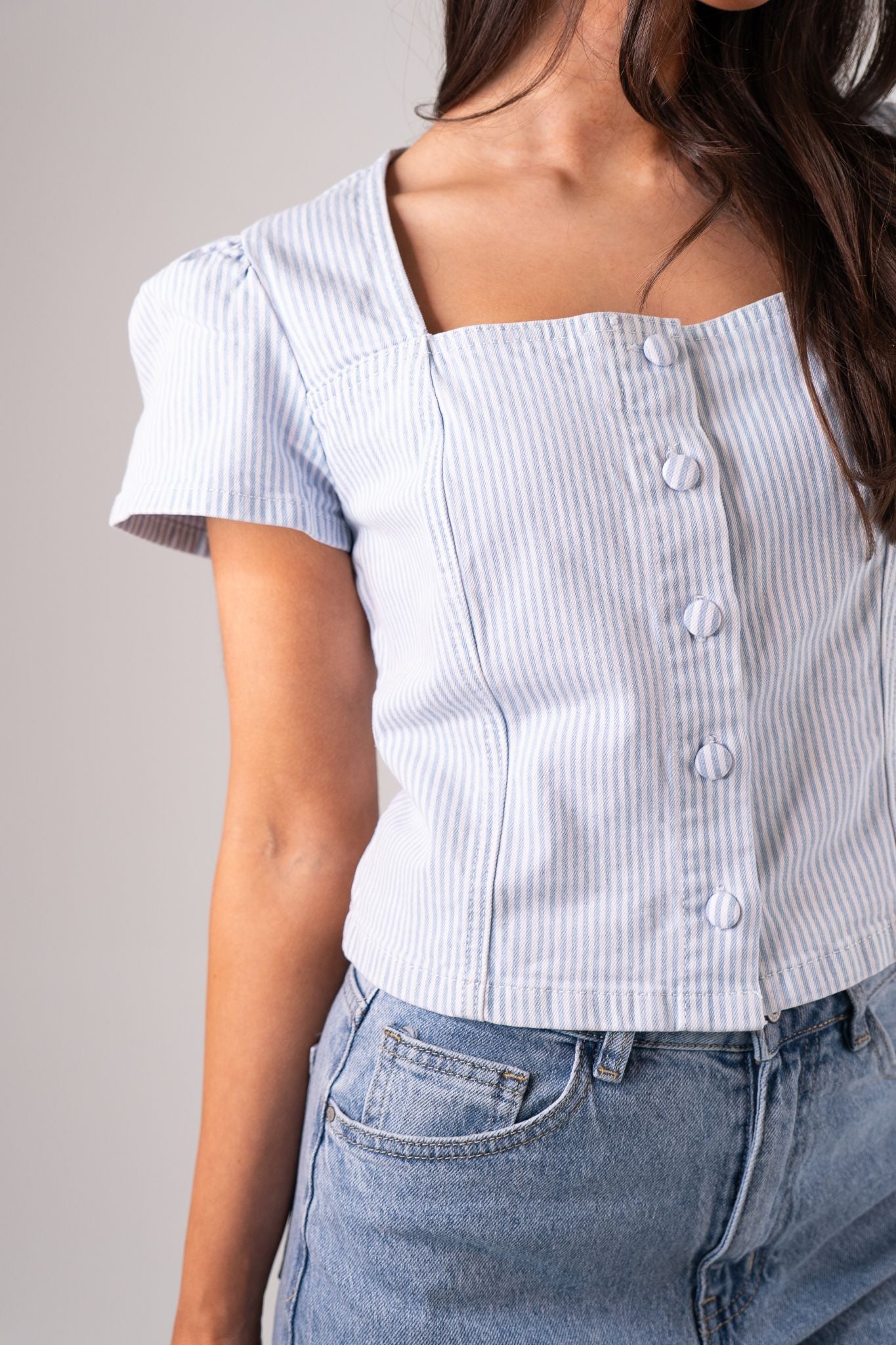 Cindy Stripe Square Neck Top In Blue