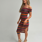 Polly Off Shoulder Stripe Dress In Red Multi