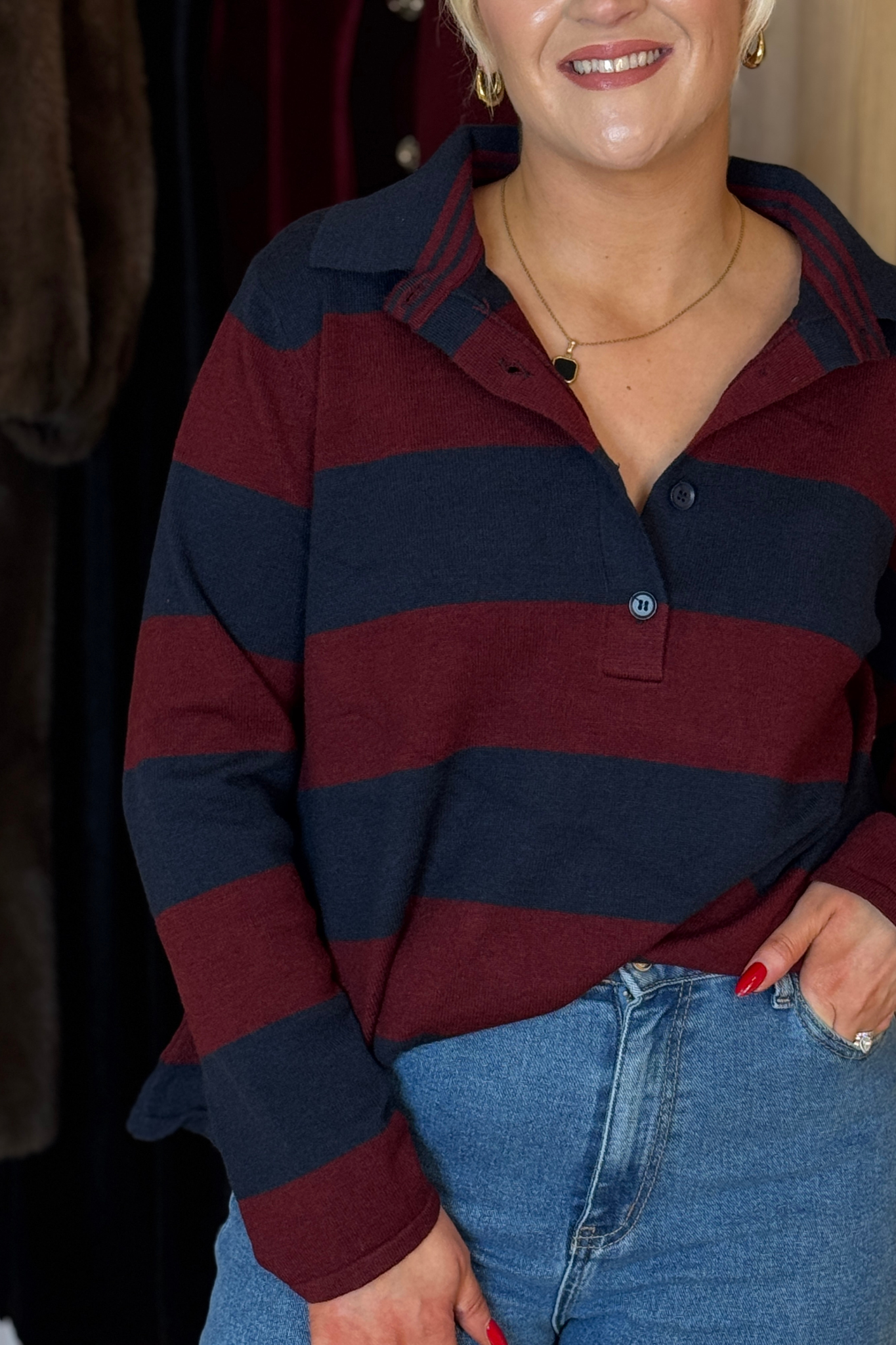 Millie Rugby Top In Navy & Red