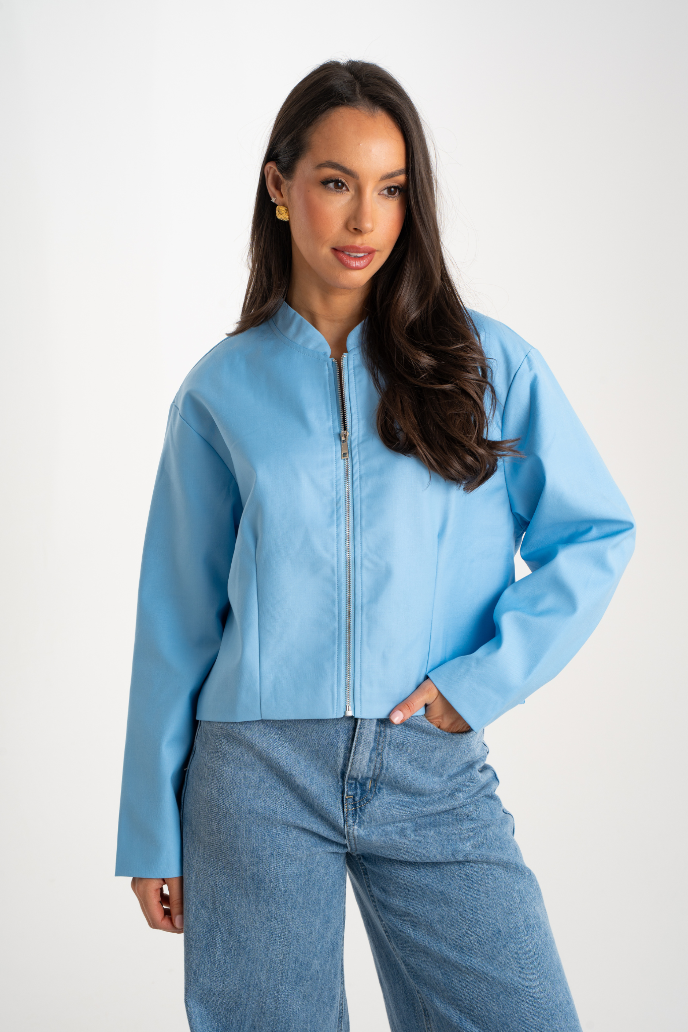 Daisy Zip Jacket In Sky Blue