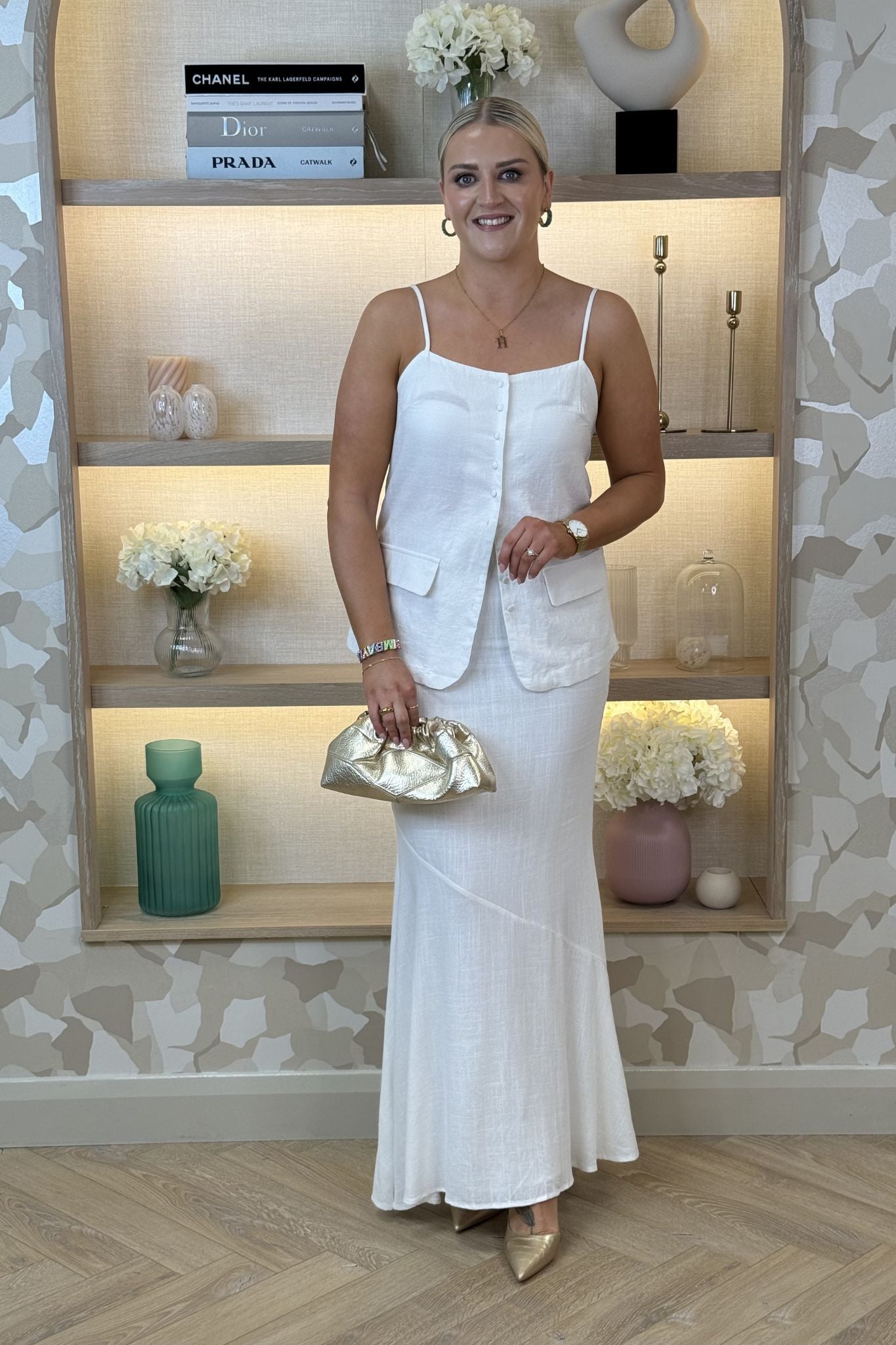 Elsa Kick Flare Linen Skirt In White