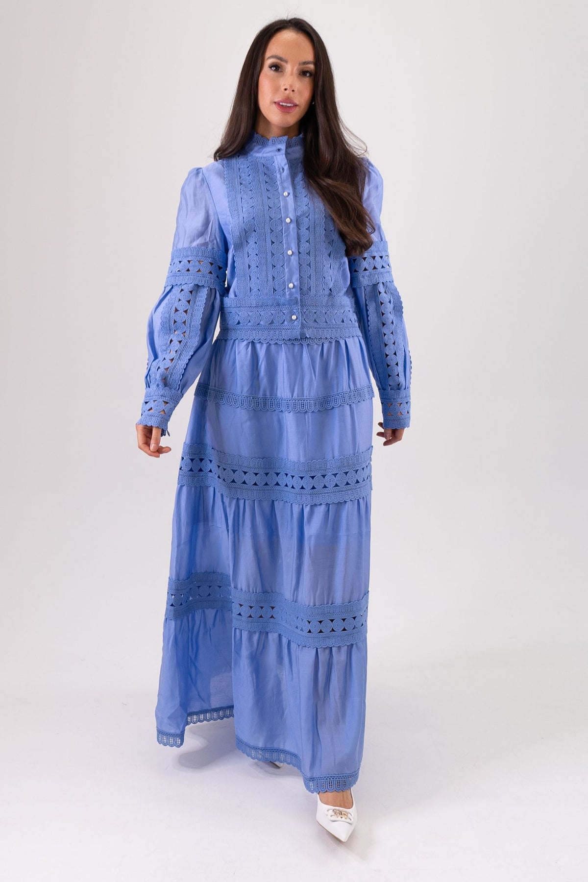 Jasmine Floral Lace Blouse In Blue