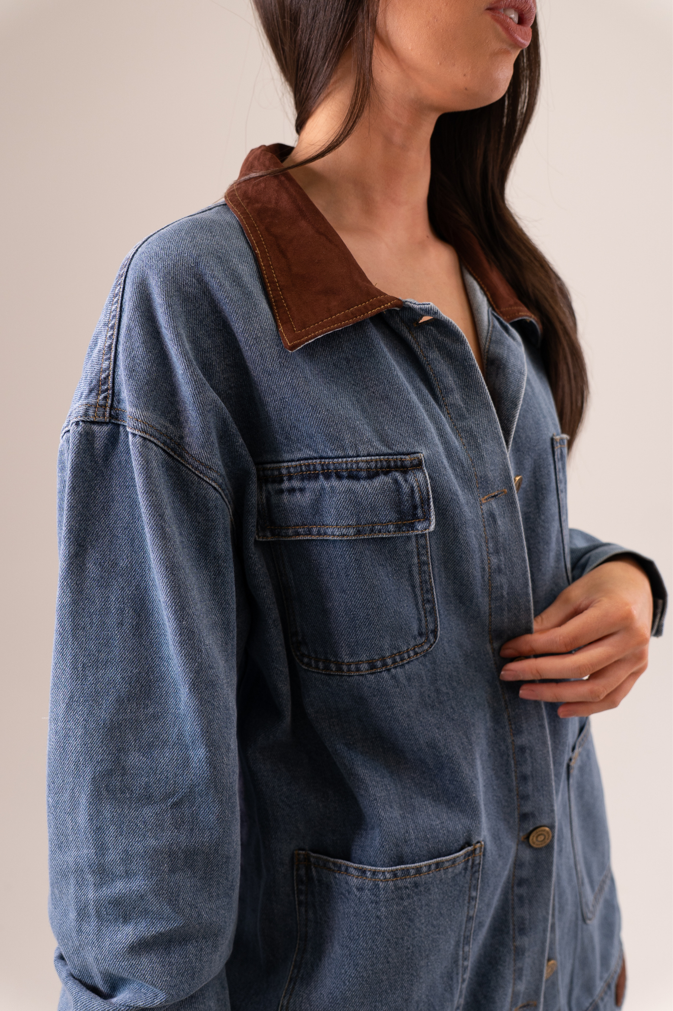 Elsa Contrast Collar Shirt In Denim