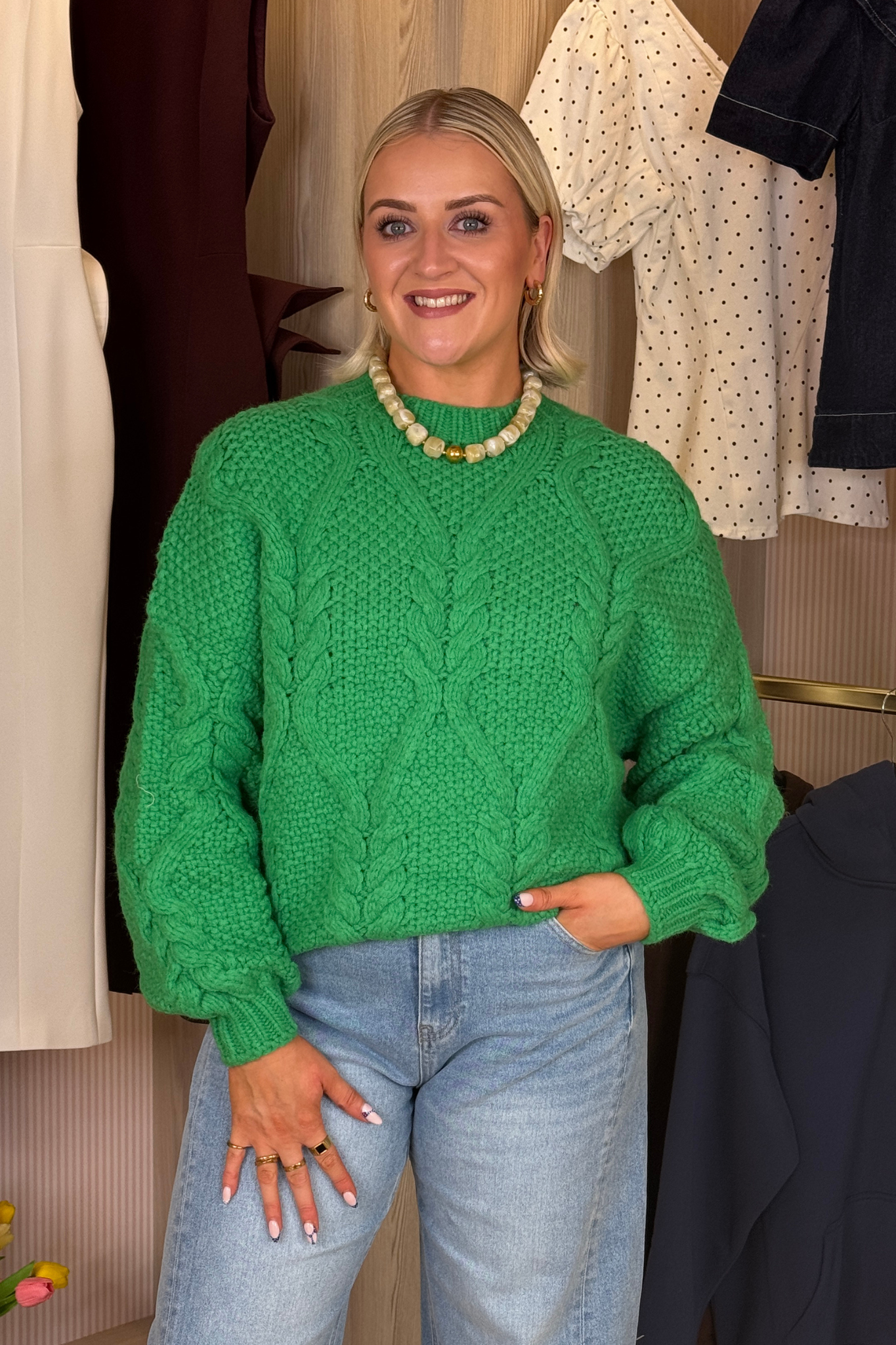 Iris Cable Knit Jumper In Green