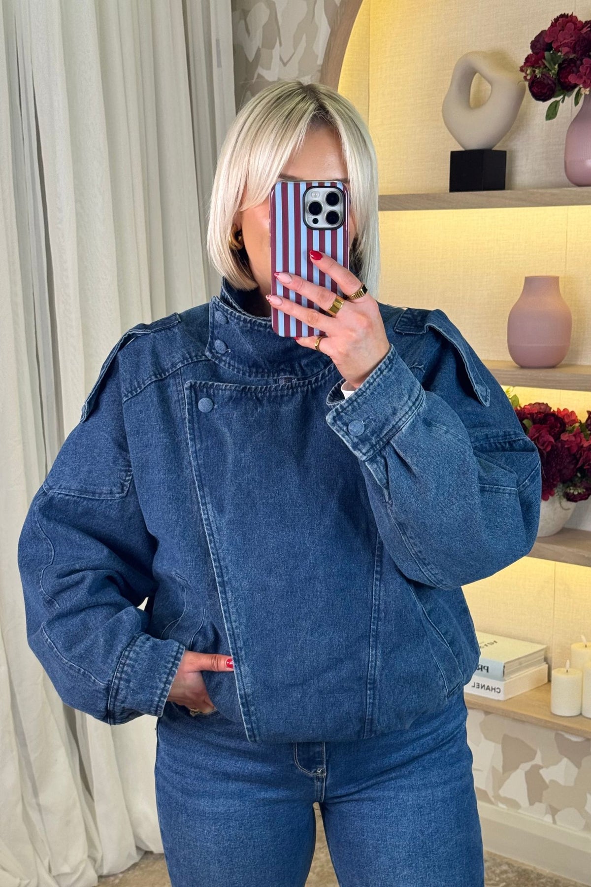 Taylor Denim Bomber Jacket In Mid Wash