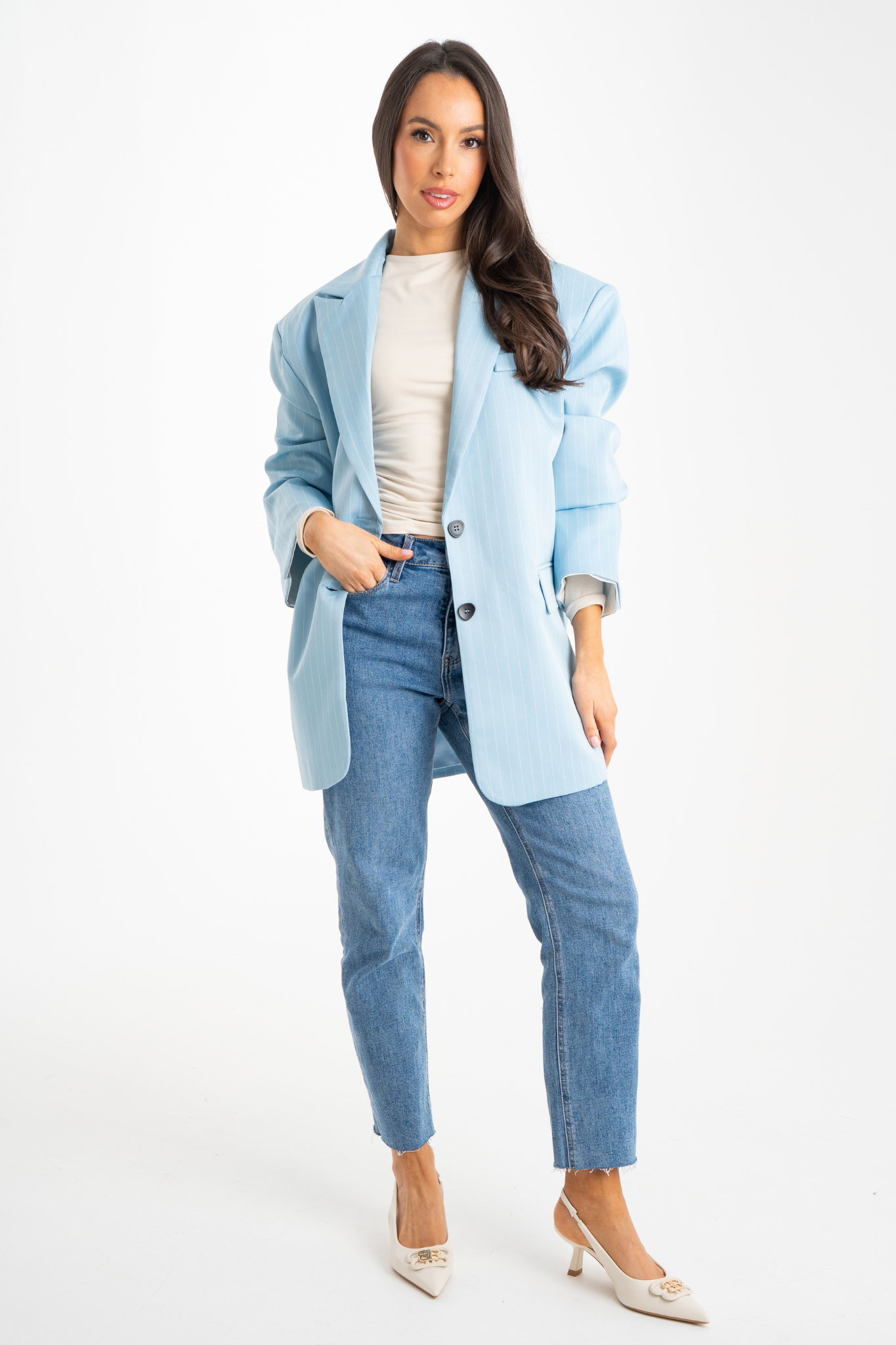 Elsa Oversize Pinstripe Blazer In Blue