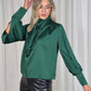 Pia Tie Neck Satin Blouse In Emerald Green