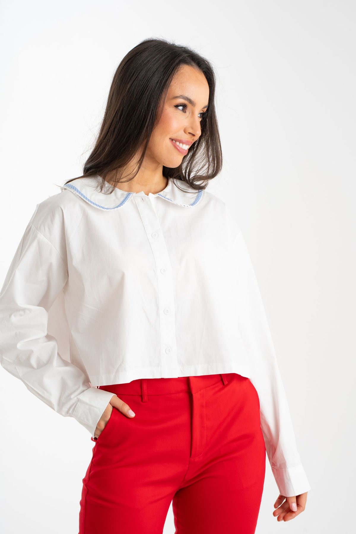 Kiera Contrast Collar Shirt In White
