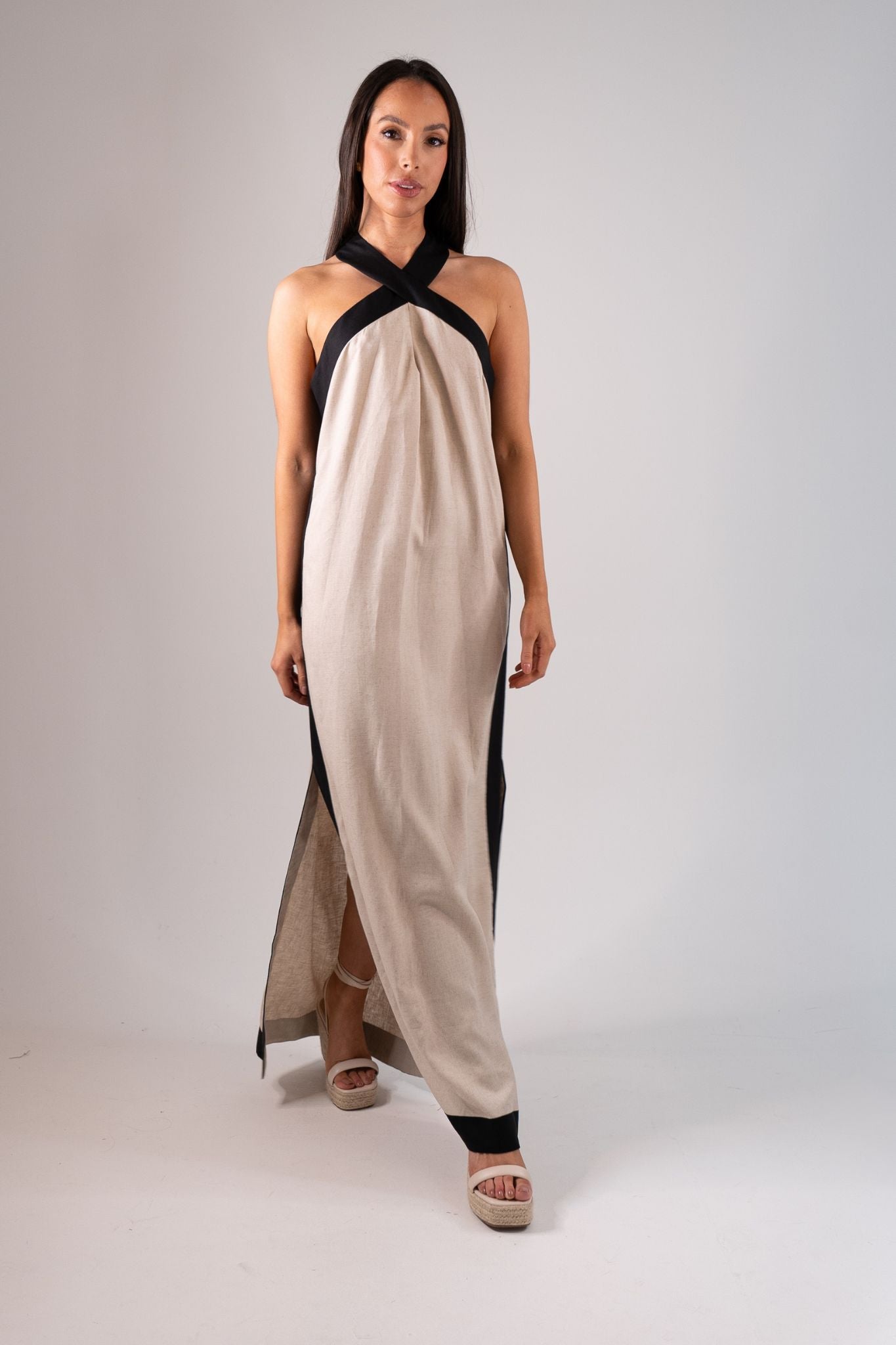 Alana Two Tone Maxi Dress In Neutral Mix