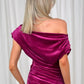 Alexandra Velvet Bardot Dress In Magenta