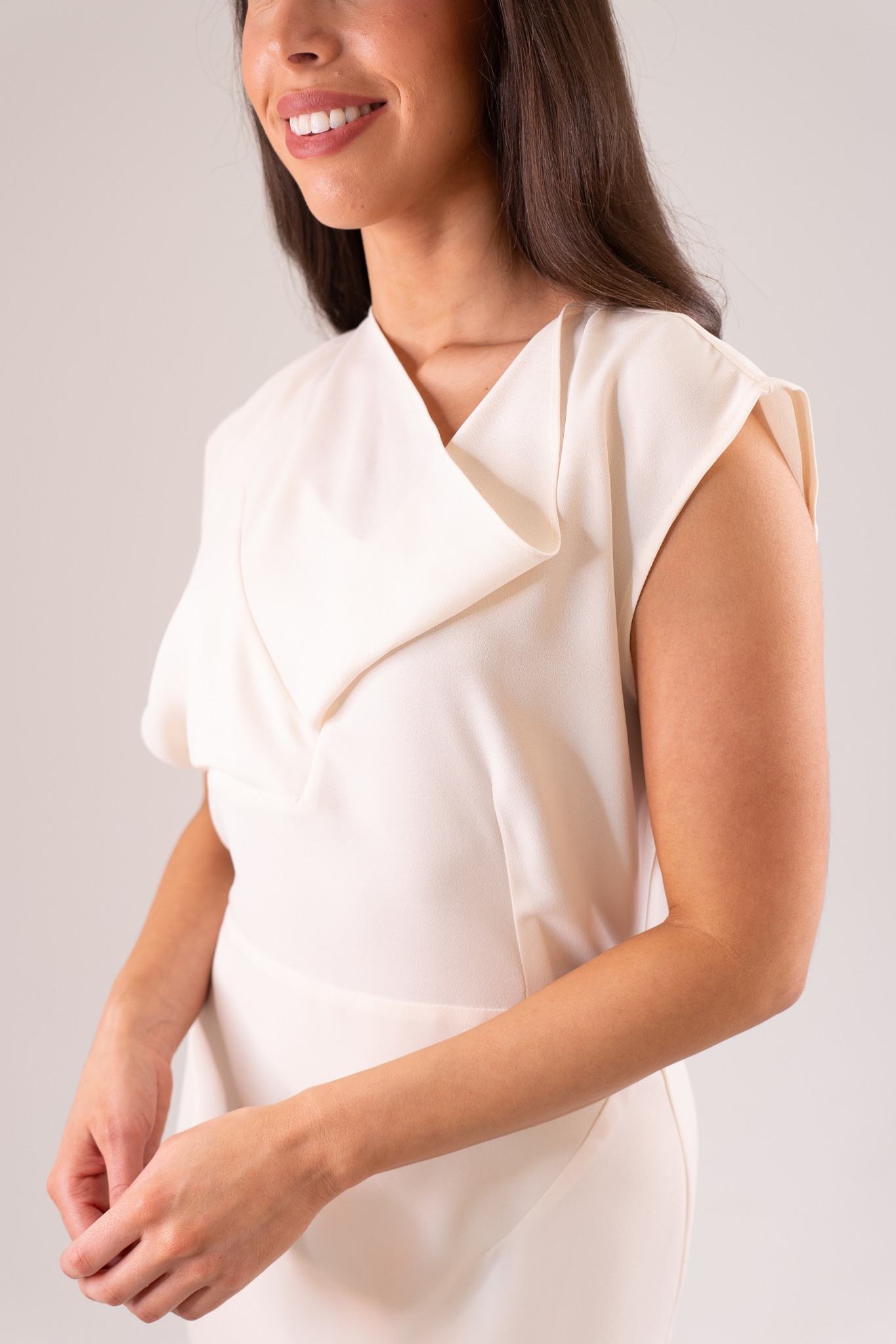 Kayla Layered Cowl Dress In Cream