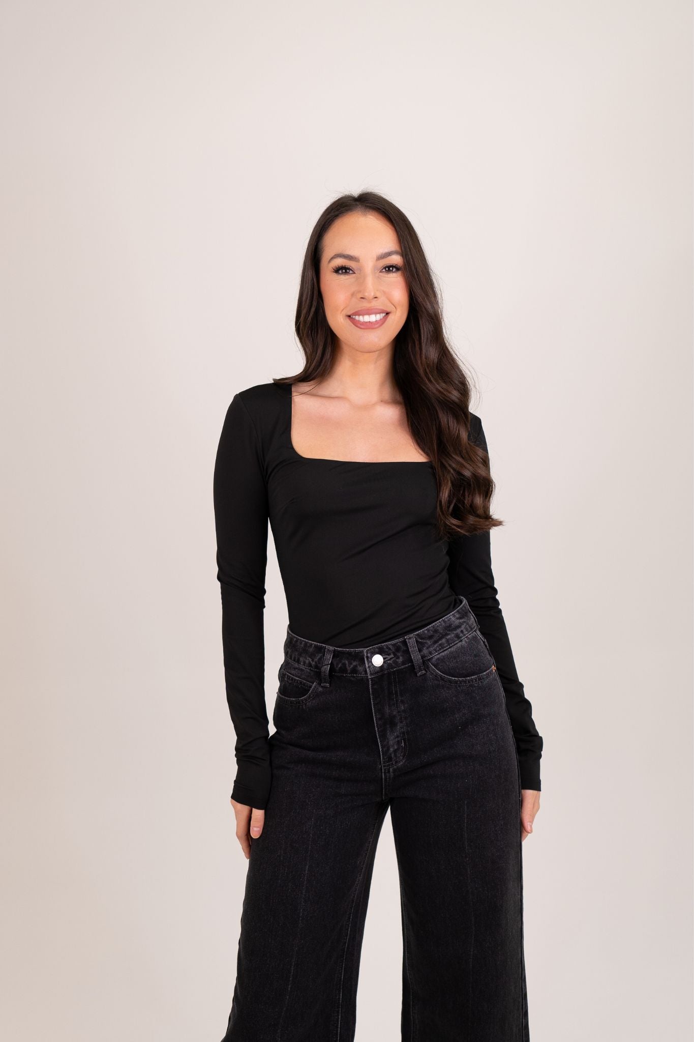 Kate Square Neck Bodysuit In Black