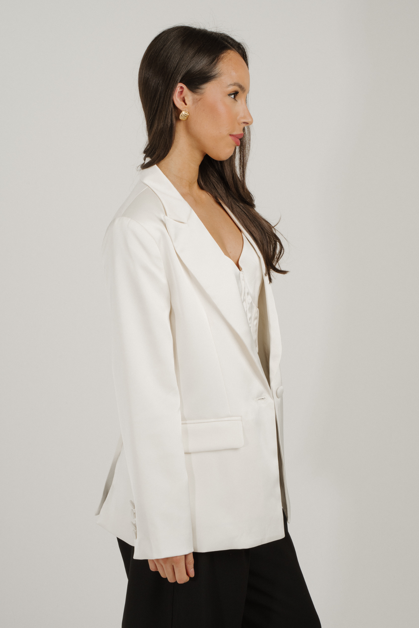 Maria Satin Blazer In Off White