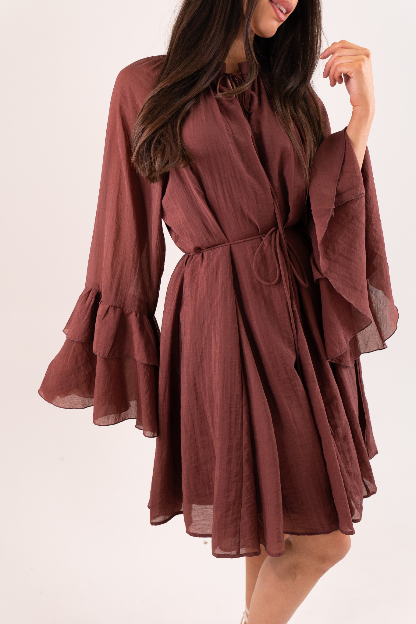 Elsa Ruffle Sleeve Dress In Rust