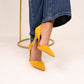 Lauren Faux Suede Cut Out Heel In Yellow
