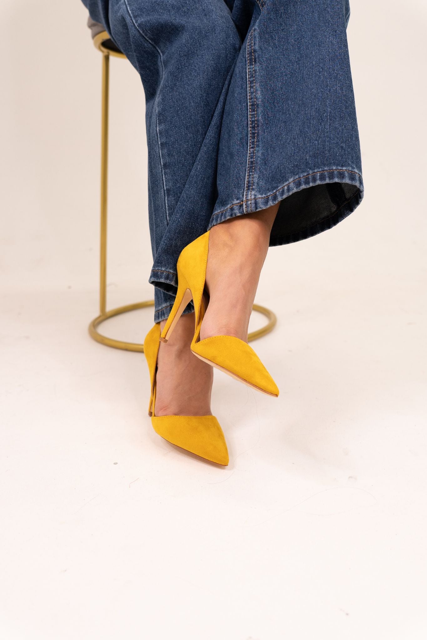 Lauren Faux Suede Cut Out Heel In Yellow