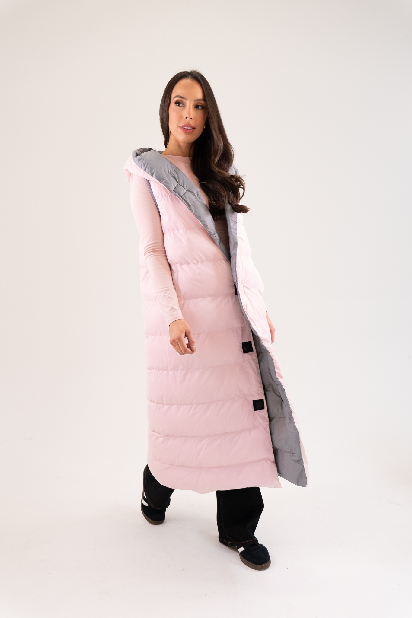 Love Laura Reversible Gilet In Grey & Pink