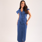 Kayla Asymmetric Collar Dress In Dark Denim