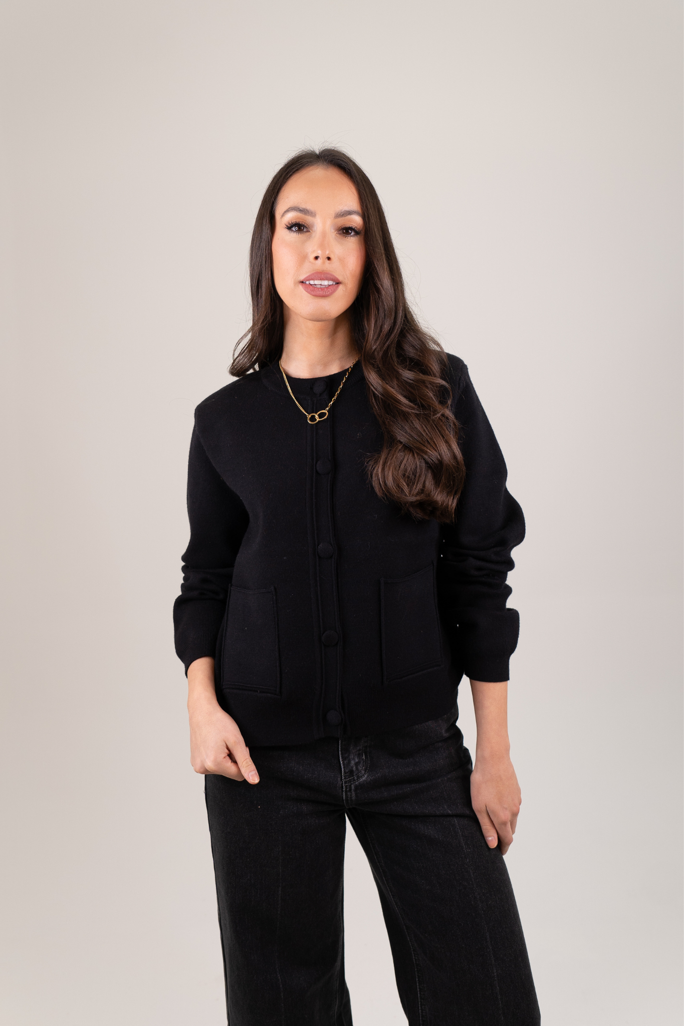 Taylor Round Neck Cardigan In Black