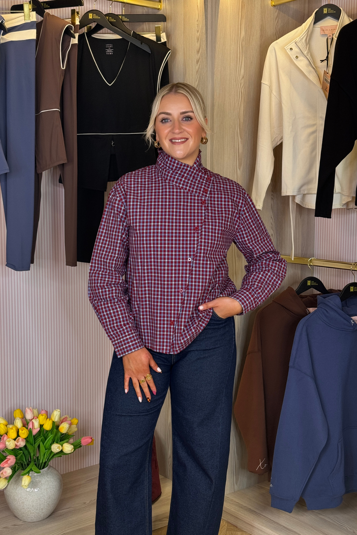 Daisy Check Shirt In Red Mix