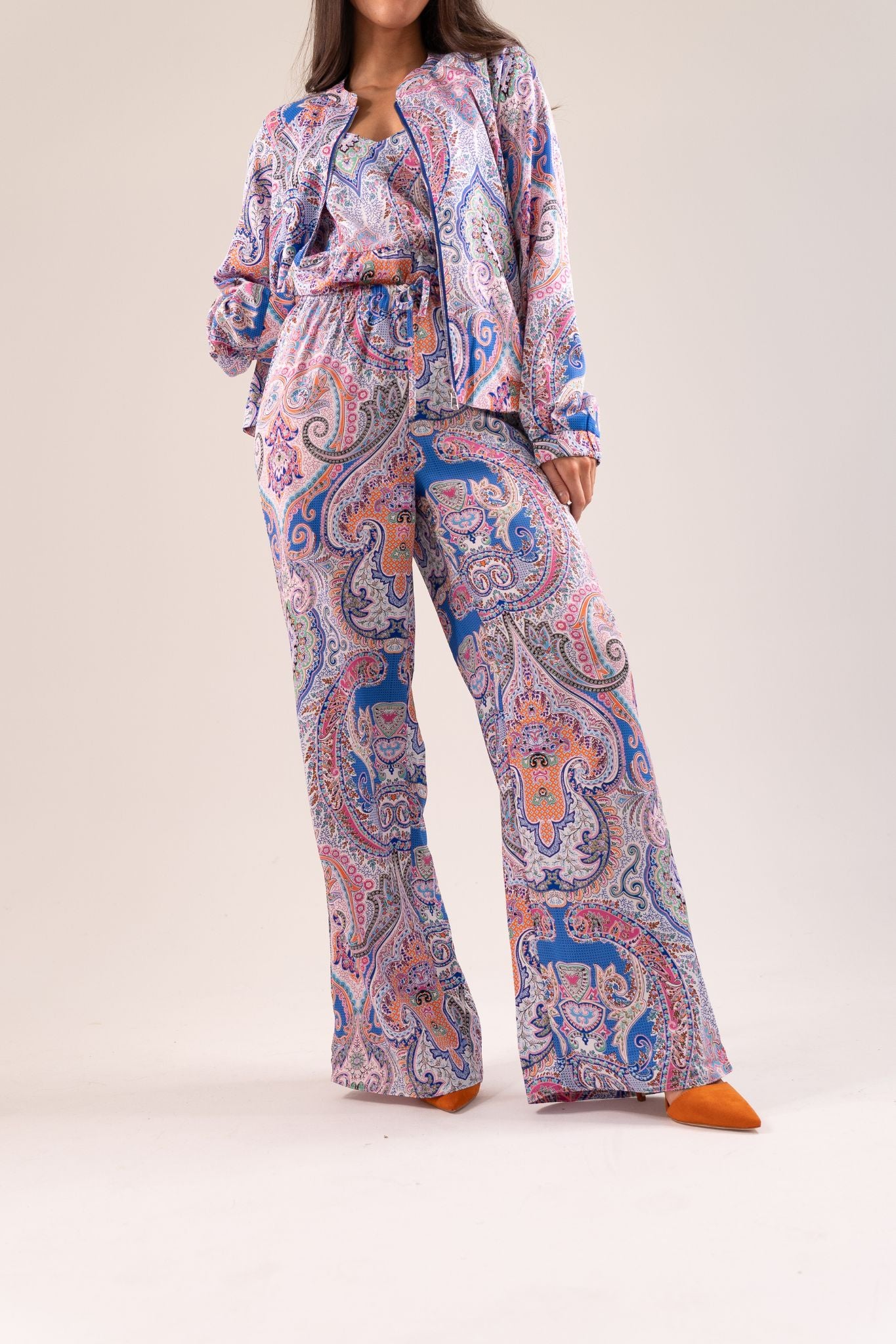 Becca Printed Wide Leg Trousers In Blue Mix