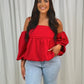 Lila Puff Sleeve Top In Red