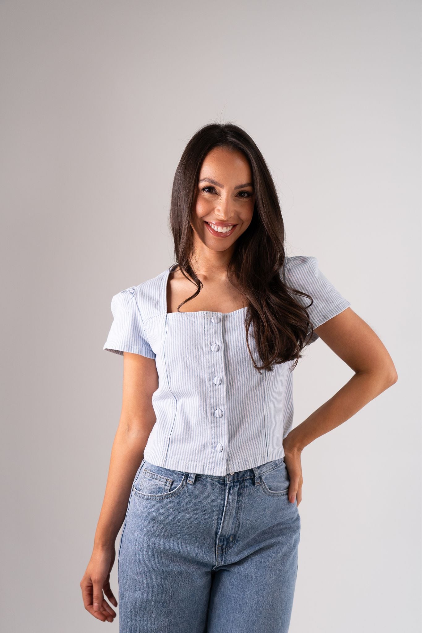 Cindy Stripe Square Neck Top In Blue