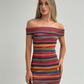 Polly Off Shoulder Stripe Dress In Red Multi