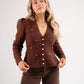 Love Laura Pearl Cardigan In Chocolate