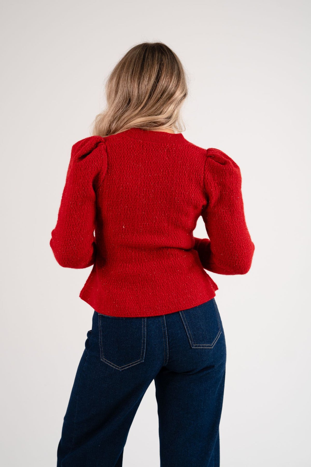 Love Laura Pearl Cardigan In Deep Red
