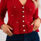 Love Laura Pearl Cardigan In Deep Red