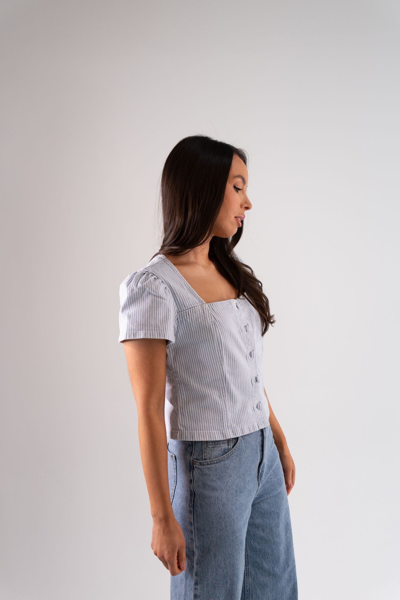 Cindy Stripe Square Neck Top In Blue