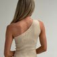 Maria One Shoulder Flower Top In Neutral