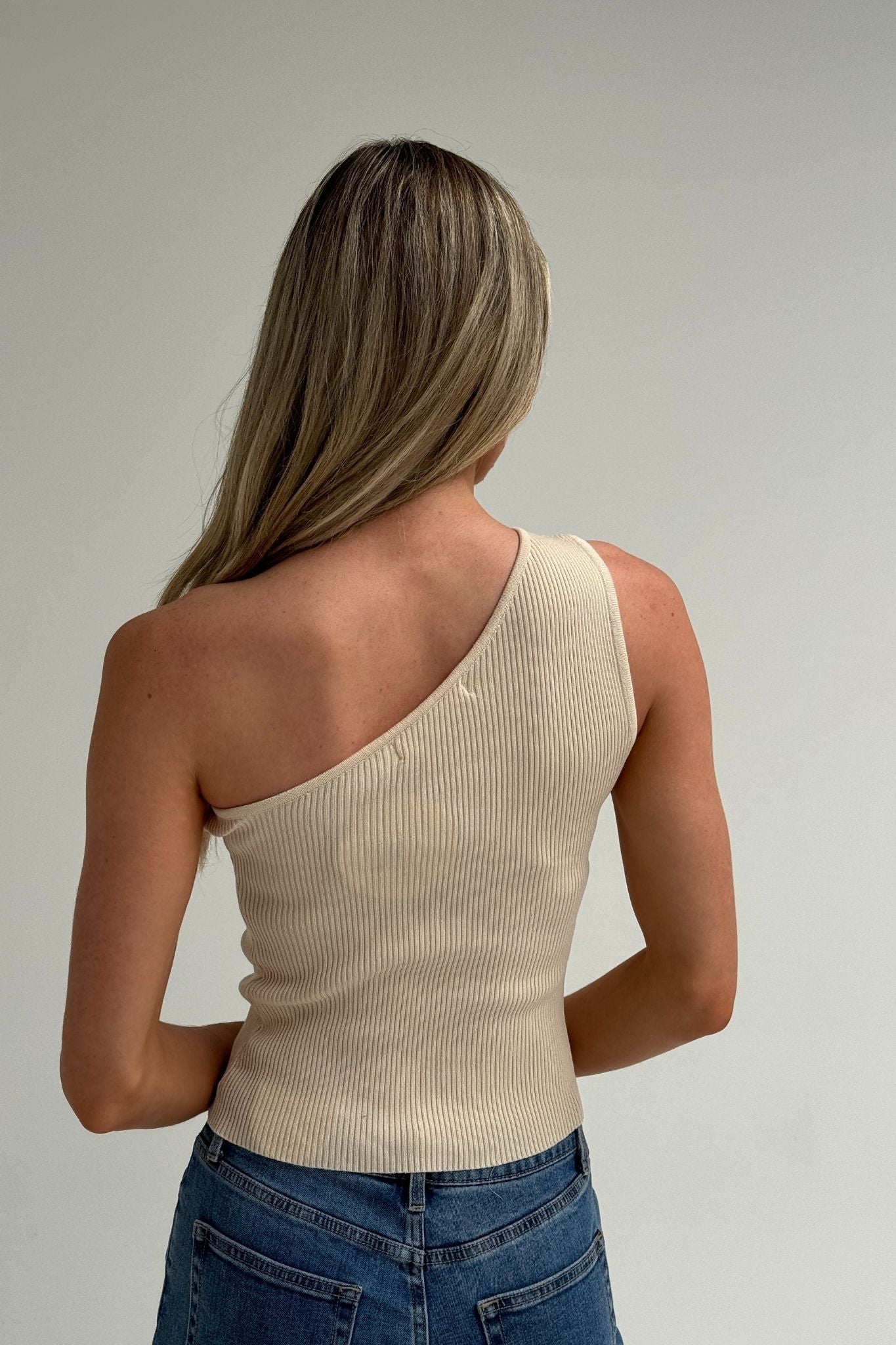 Maria One Shoulder Flower Top In Neutral