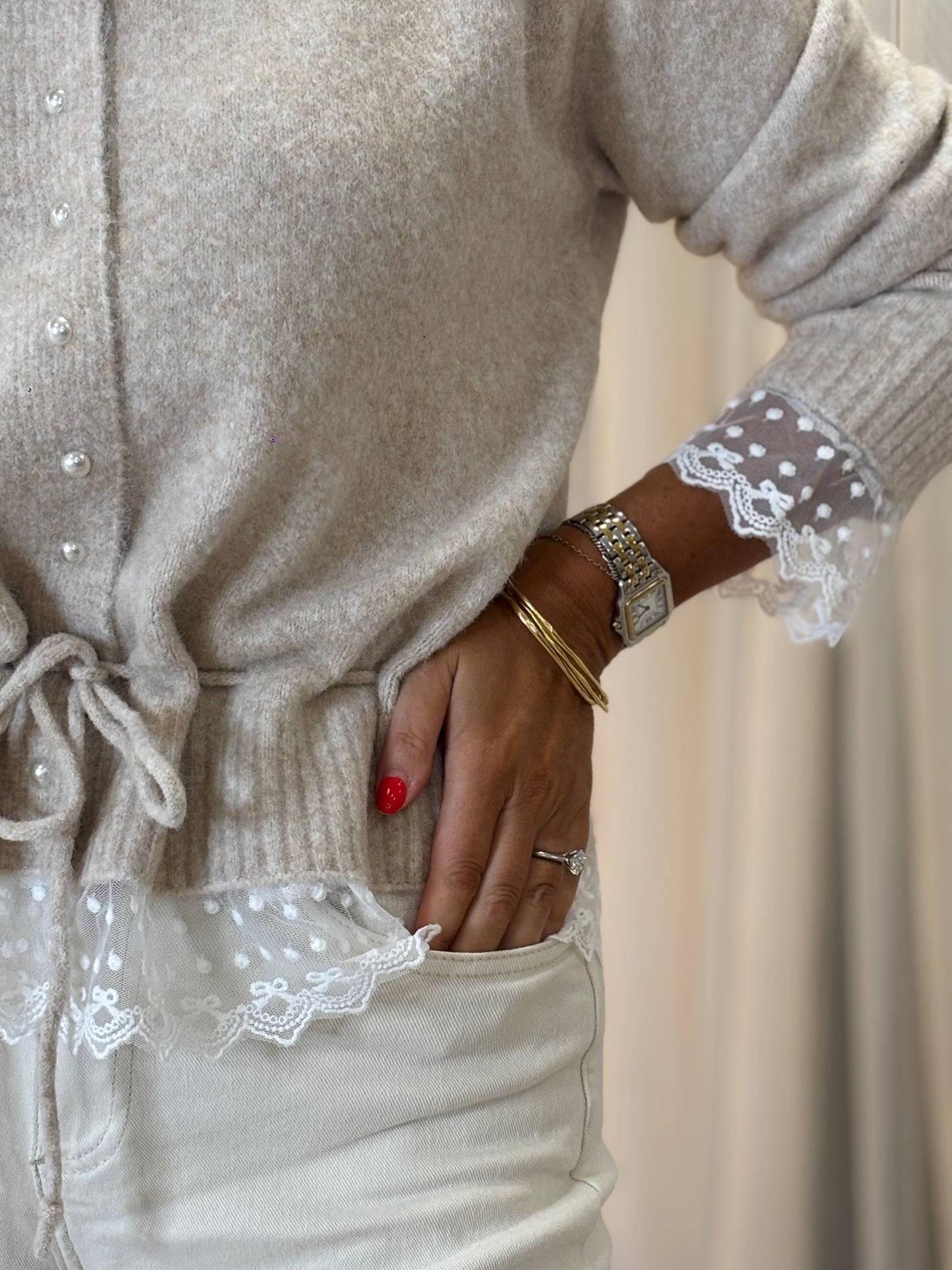 Cathy Drawstring Cardigan In Neutral